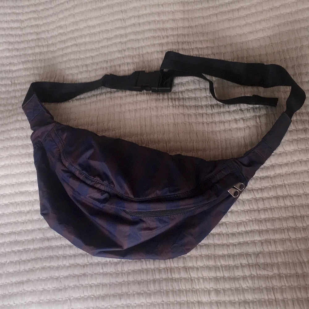 Arket purple and blue plaid cross-body packable fanny pack